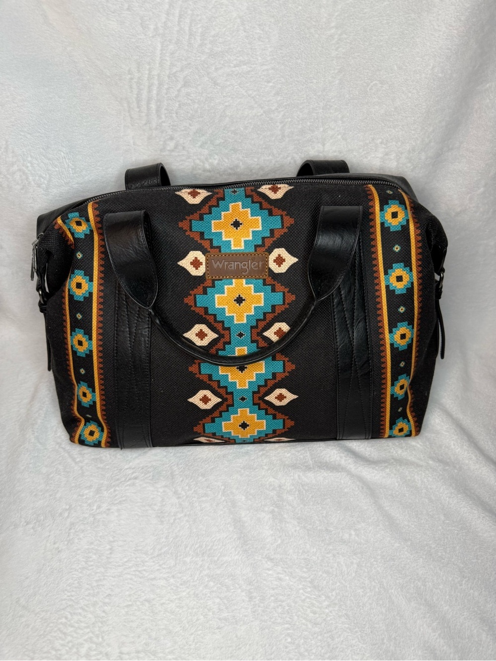 Wrangler Black Aztec Duffel with Turquoise & Mustard Accents